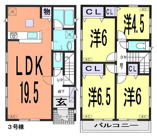 Floor plan. (3 Building), Price 23.8 million yen, 4LDK, Land area 135.34 sq m , Building area 94.77 sq m