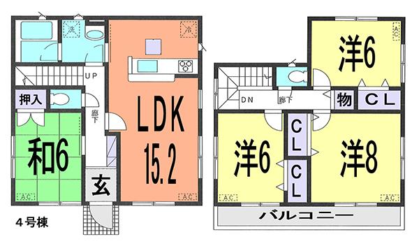 Floor plan. (4 Building), Price 21,800,000 yen, 4LDK, Land area 147.06 sq m , Building area 96.39 sq m