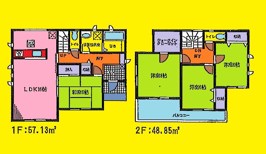 Floor plan. (Building 2), Price 33,800,000 yen, 4LDK, Land area 146.15 sq m , Building area 105.98 sq m