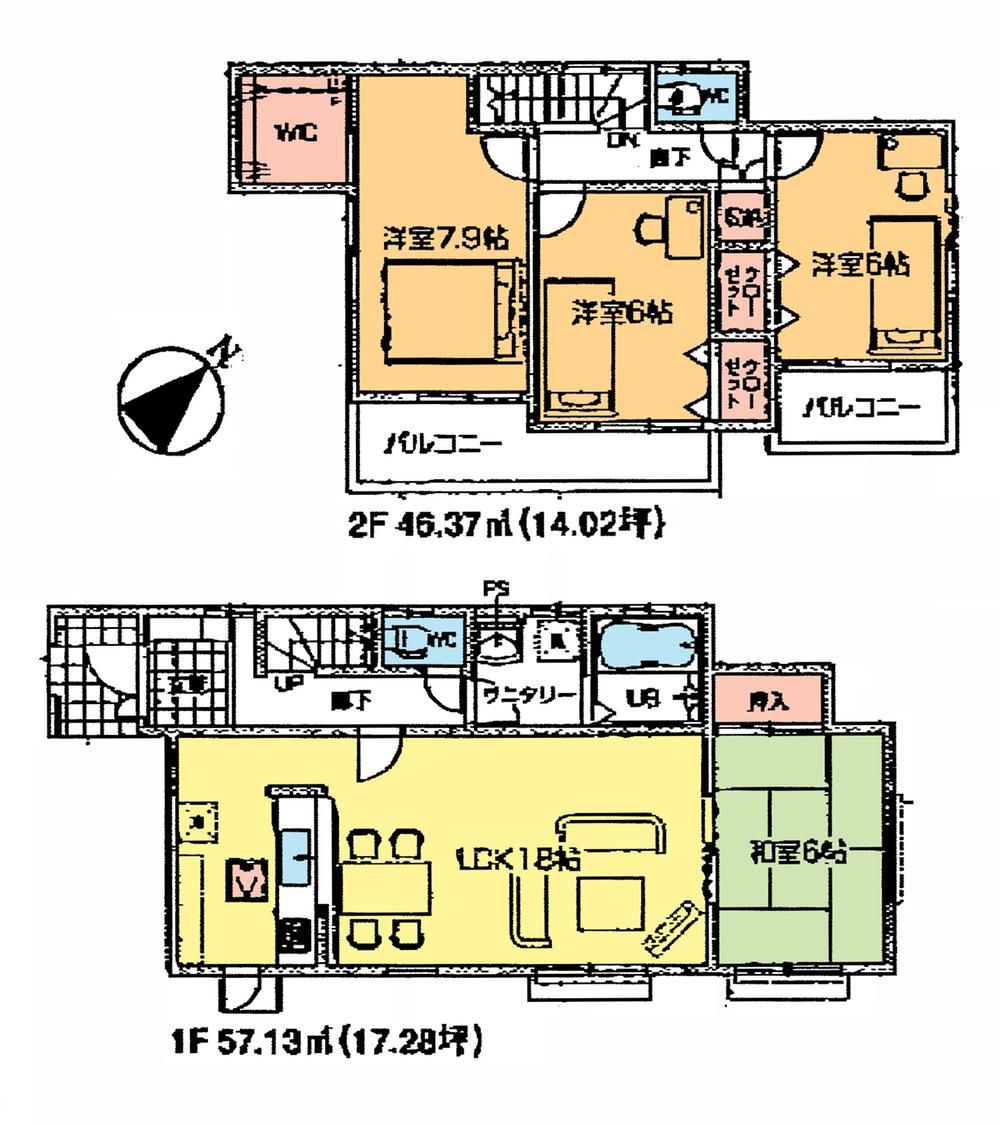 Floor plan. (Building 2), Price 19,800,000 yen, 4LDK, Land area 311.07 sq m , Building area 103.5 sq m