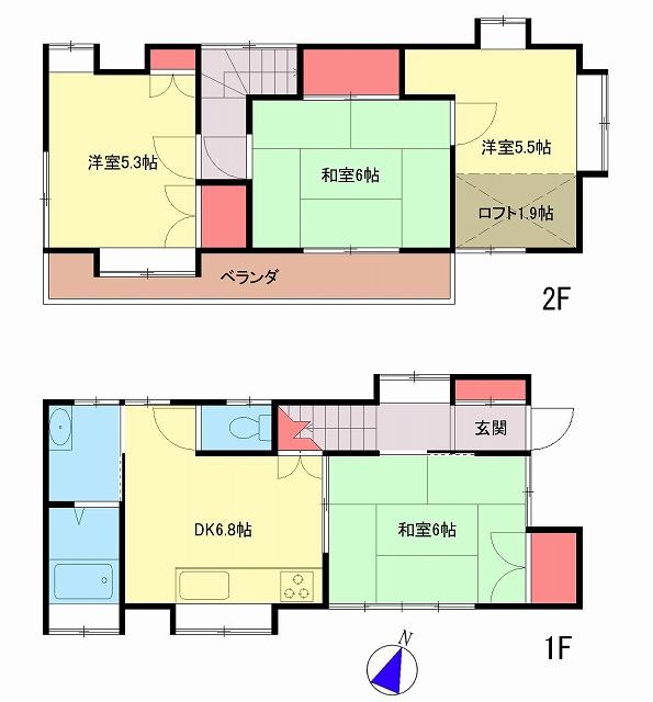 Floor plan. 6,450,000 yen, 4DK, Land area 69 sq m , Building area 58.99 sq m