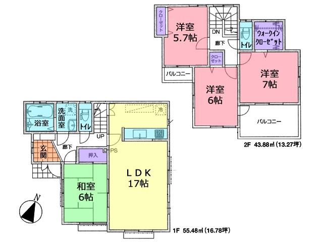 Floor plan. 16.8 million yen, 4LDK, Land area 163.69 sq m , Building area 99.36 sq m