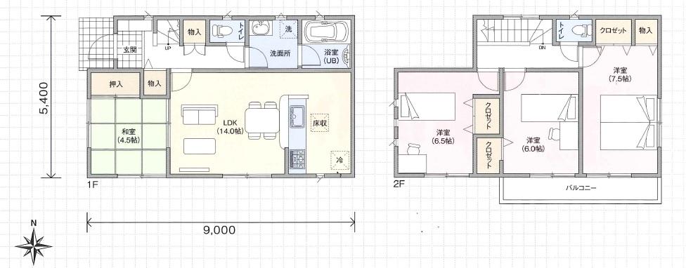 Building plan example (floor plan). Building plan example Building price  12 million yen, Building area 90.31 sq m