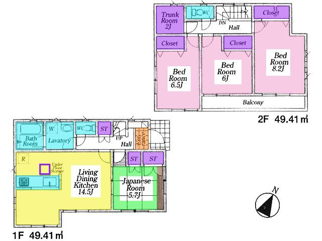 Floor plan. (6 Building), Price 18,800,000 yen, 4LDK+S, Land area 187.5 sq m , Building area 98.82 sq m