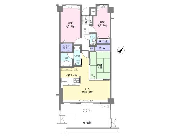 Floor plan. 3LDK, Price 17.8 million yen, Occupied area 72.81 sq m , Balcony area 11.55 sq m