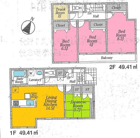 Floor plan. Price 18,800,000 yen, 4LDK, Land area 187.5 sq m , Building area 98.82 sq m
