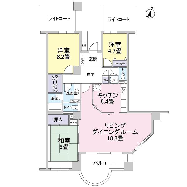 Floor plan. 3LDK, Price 11.8 million yen, The area occupied 104.7 sq m , Balcony area 11.69 sq m