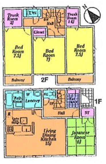 Floor plan. (Building 2), Price 22,800,000 yen, 4LDK+S, Land area 180.52 sq m , Building area 102.05 sq m
