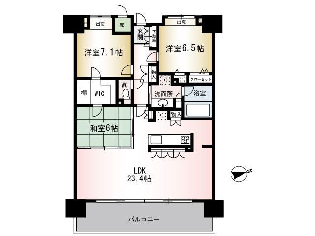 Floor plan. 3LDK, Price 25,900,000 yen, Occupied area 93.05 sq m , Balcony area 17 sq m LDK23.4 Pledge, All other rooms 6 quires more, Housing wealth, It was renovation.