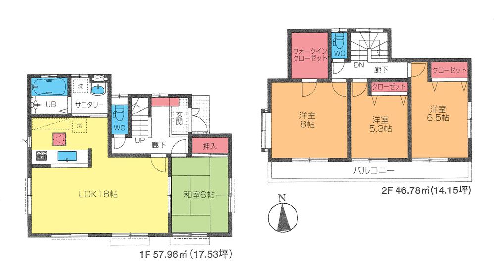 Floor plan. (1 Building), Price 21,800,000 yen, 4LDK, Land area 180 sq m , Building area 104.74 sq m
