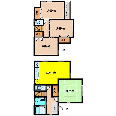 Floor plan. 6.8 million yen, 4LDK, Land area 155.88 sq m , It is a building area of ​​87.35 sq m floor plan