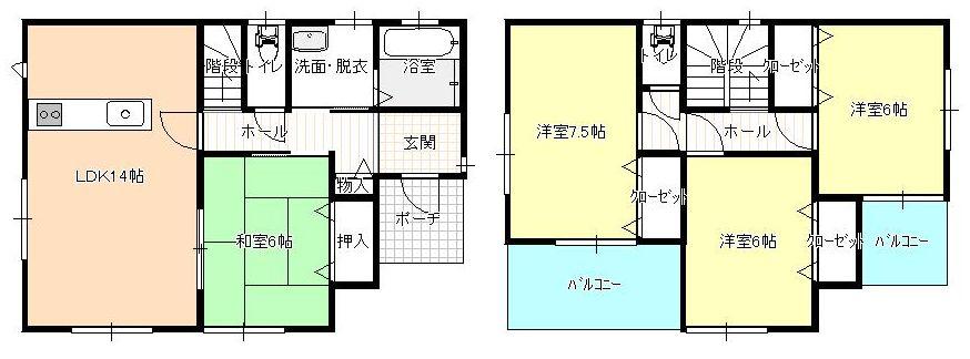 Floor plan. 18.4 million yen, 4LDK, Land area 204.86 sq m , Building area 96.88 sq m
