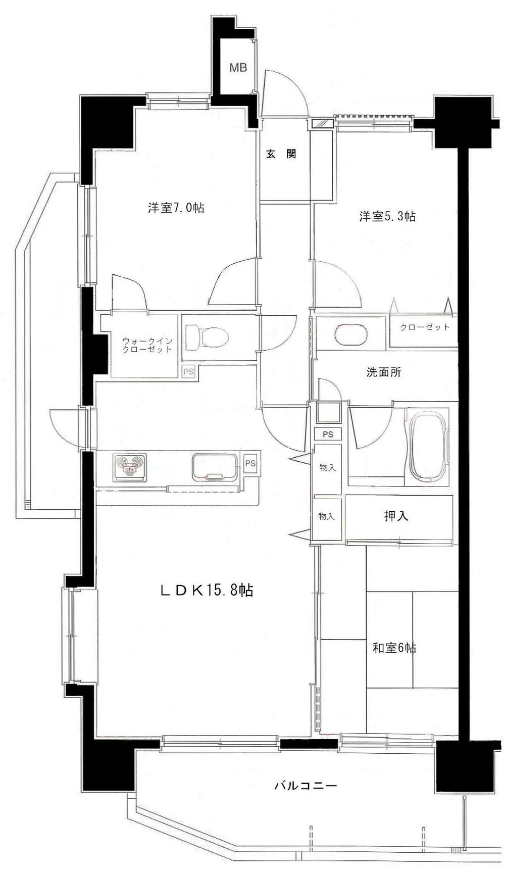 Floor plan. 3LDK, Price 17.8 million yen, Occupied area 75.21 sq m , Balcony area 18.01 sq m