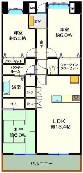 Floor plan. 3LDK, Price 16.8 million yen, Occupied area 69.49 sq m , Balcony area 12 sq m Floor