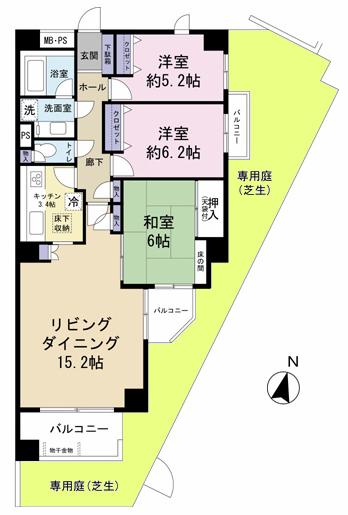 Floor plan. 3LDK, Price 5.8 million yen, Occupied area 80.58 sq m , Balcony area 10.9 sq m
