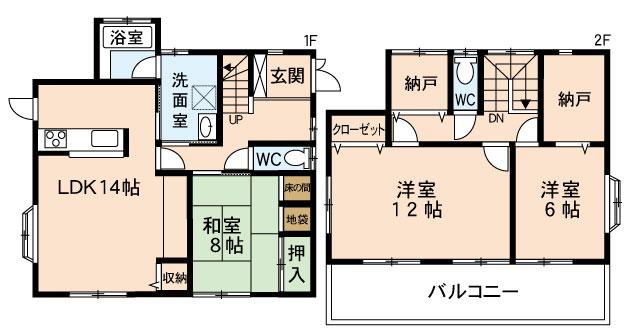 Floor plan. 16.8 million yen, 3LDK + 2S (storeroom), Land area 153.74 sq m , Building area 108.47 sq m