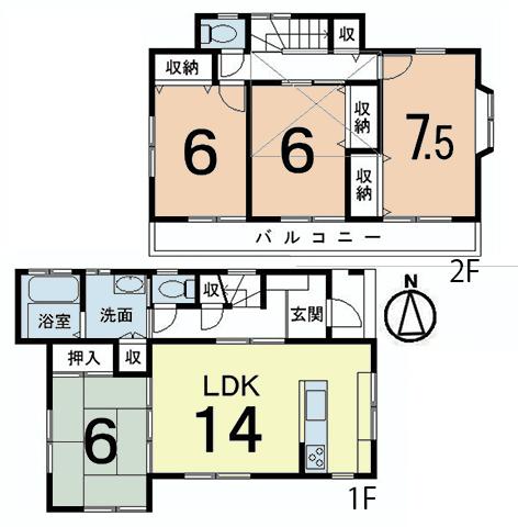 Floor plan. 20.8 million yen, 4LDK, Land area 153.19 sq m , Building area 96.66 sq m