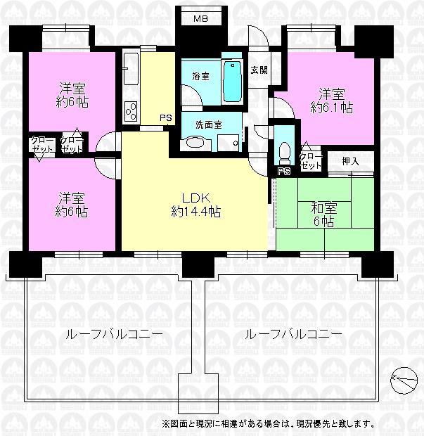 Floor plan. 4LDK, Price 24.5 million yen, Footprint 81.3 sq m , Balcony area 25.19 sq m