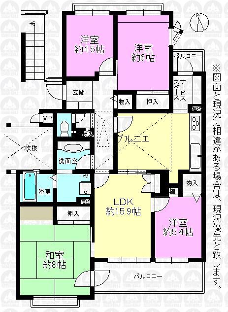 Floor plan. 4LDK, Price 13.8 million yen, Occupied area 97.44 sq m , Balcony area 9.32 sq m