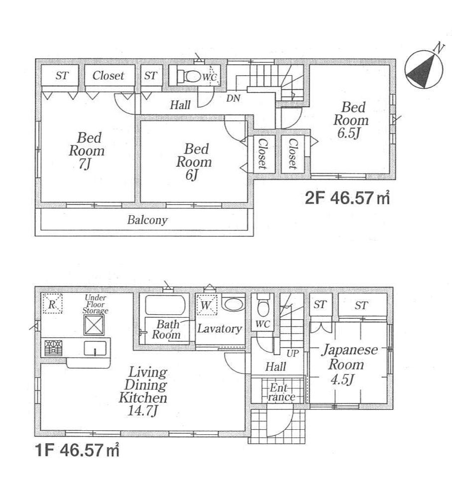 Floor plan. (Building 2), Price 22,800,000 yen, 4LDK, Land area 121.06 sq m , Building area 93.14 sq m