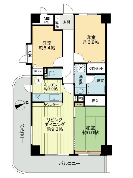 Floor plan. 3LDK, Price 7.9 million yen, Occupied area 72.45 sq m , Balcony area 20.87 sq m