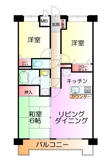 Floor plan. 3LDK, Price 12.9 million yen, Occupied area 64.32 sq m , Balcony area 8.45 sq m