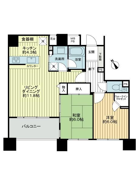 Floor plan. 2LDK, Price 16.8 million yen, Occupied area 63.05 sq m , Balcony area 8.02 sq m
