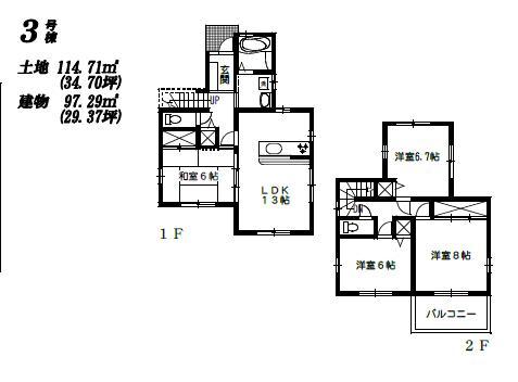 Floor plan. 19,800,000 yen, 4LDK, Land area 114.71 sq m , Building area 97.29 sq m