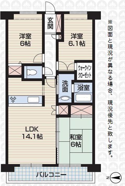 Floor plan. 3LDK, Price 12.8 million yen, Occupied area 70.15 sq m , Balcony area 13.82 sq m