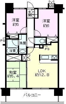 Floor plan. 3LDK, Price 14.8 million yen, Occupied area 64.35 sq m , Balcony area 11.7 sq m