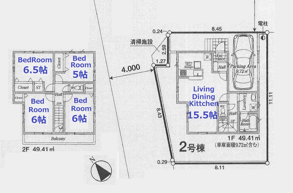 Floor plan. (Building 2), Price 21,800,000 yen, 4LDK, Land area 100.4 sq m , Building area 98.82 sq m