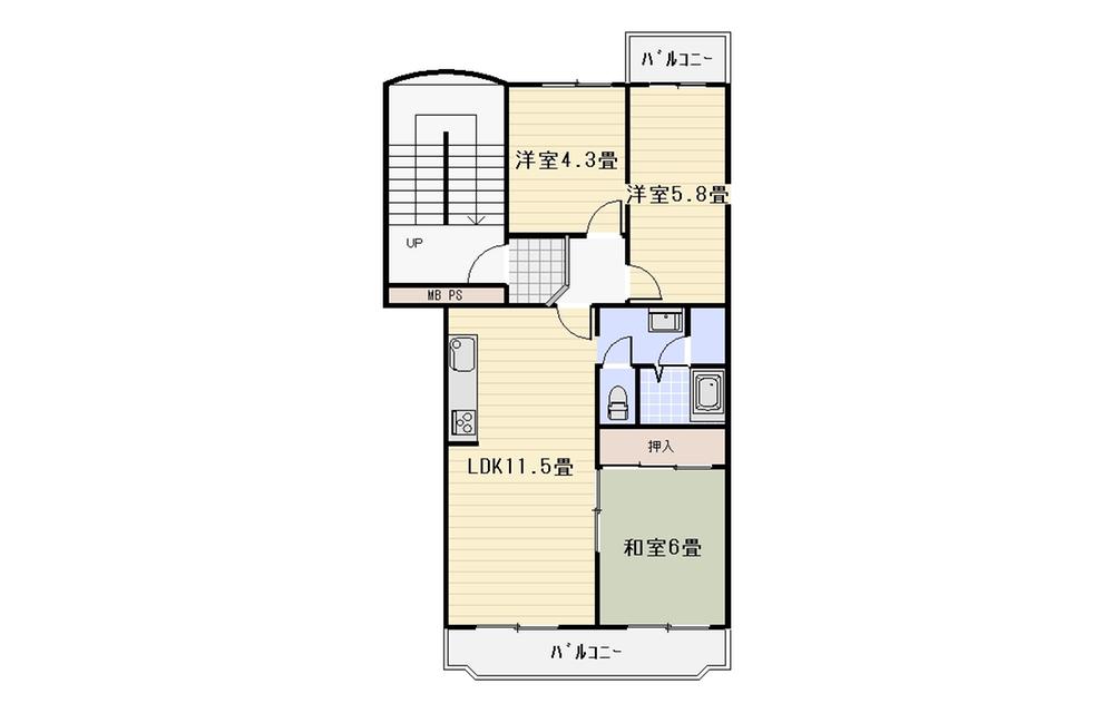 Floor plan. 3LDK, Price 5.3 million yen, Footprint 62.8 sq m , Balcony area 12.4 sq m