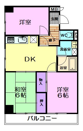 Floor plan. 3DK, Price 5.3 million yen, Occupied area 58.83 sq m , Since it is a balcony area 756 sq m angle residence, Good is per yang