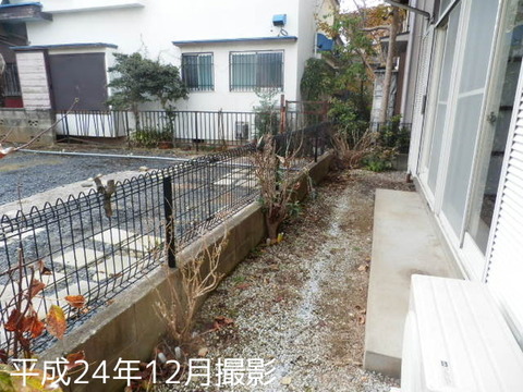 Garden. It is a photograph of the garden. There is also a small storeroom. 