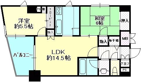Floor plan. 2LDK, Price 13.3 million yen, Occupied area 58.01 sq m , Balcony area 7.65 sq m