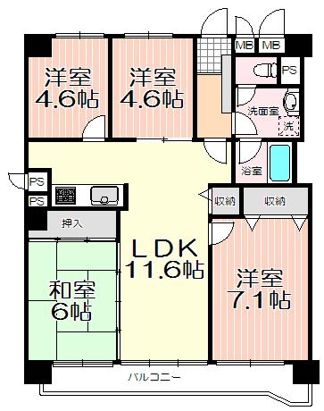 Floor plan. 4LDK, Price 7.8 million yen, Occupied area 80.01 sq m , Balcony area 6.75 sq m