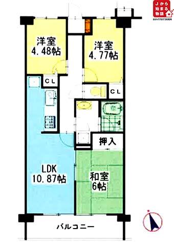 Floor plan. 3LDK, Price 8.9 million yen, Occupied area 59.75 sq m , Balcony area 7.23 sq m