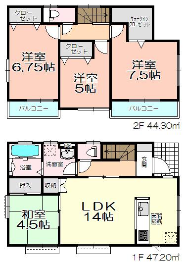 Floor plan. 21,800,000 yen, 4LDK, Land area 114.54 sq m , Building area 91.5 sq m 2 Building