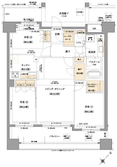 Floor: 3LDK + N (storeroom) + WIC + SIC, the occupied area: 72.48 sq m