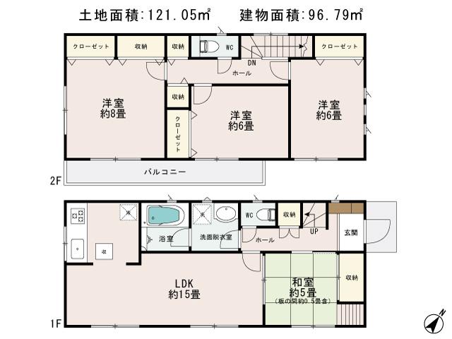 Floor plan. (1 Building), Price 22,800,000 yen, 4LDK, Land area 121.05 sq m , Building area 96.79 sq m