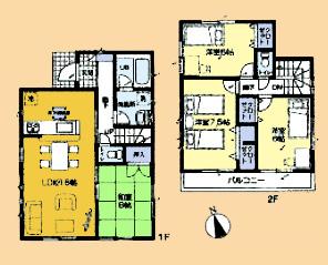 Floor plan. (Building 2), Price 21,800,000 yen, 4LDK, Land area 117.12 sq m , Building area 93.15 sq m