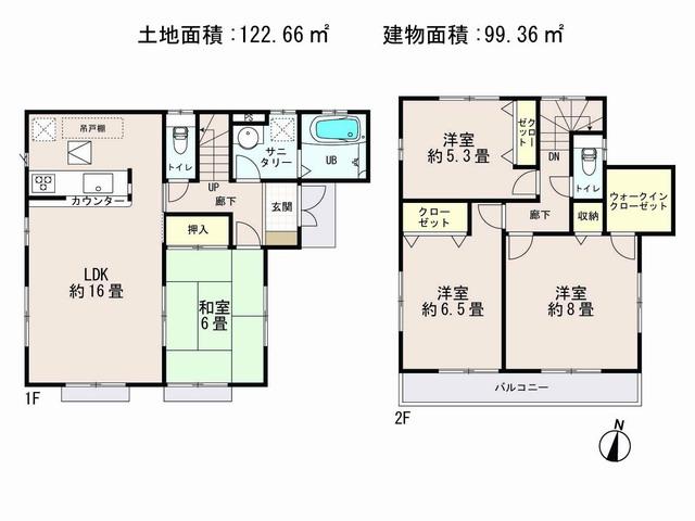Floor plan. (1 Building), Price 29,800,000 yen, 4LDK, Land area 122.66 sq m , Building area 93.39 sq m