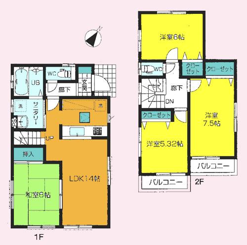 Floor plan. (9 Building), Price 23.8 million yen, 4LDK, Land area 115.25 sq m , Building area 90.25 sq m