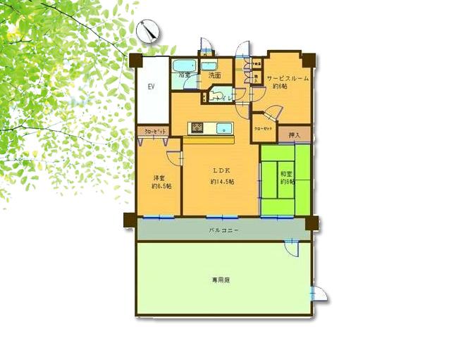 Floor plan. 2LDK + S (storeroom), Price 15.8 million yen, Occupied area 68.86 sq m , There is a feeling of opening on the balcony area 12.96 sq m wide with Private garden! It is also possible to Asobaseru a pet.
