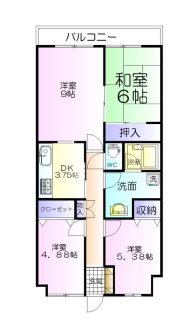 Floor plan. 3LDK, Price 12.3 million yen, Footprint 63.8 sq m , Balcony area 1 sq m