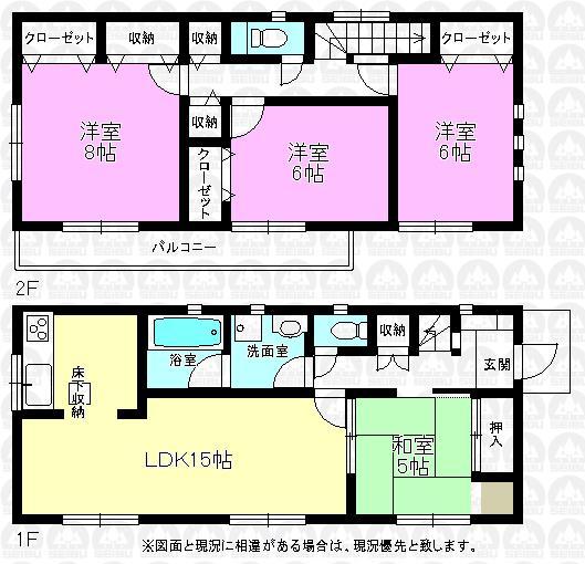Floor plan. (3 Building), Price 23.8 million yen, 4LDK, Land area 121.05 sq m , Building area 96.79 sq m