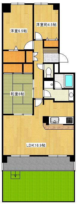 Floor plan. 3LDK, Price 15.5 million yen, Occupied area 74.86 sq m , Balcony area 8.69 sq m