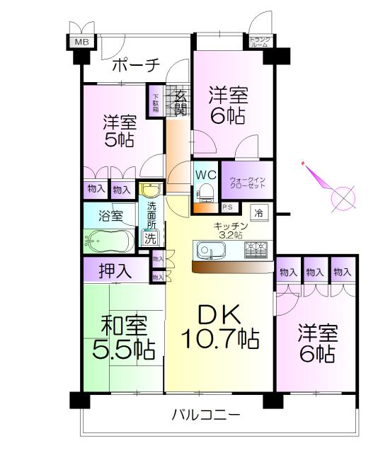 Floor plan. 4LDK, Price 15.9 million yen, Occupied area 72.73 sq m , Balcony area 17.6 sq m