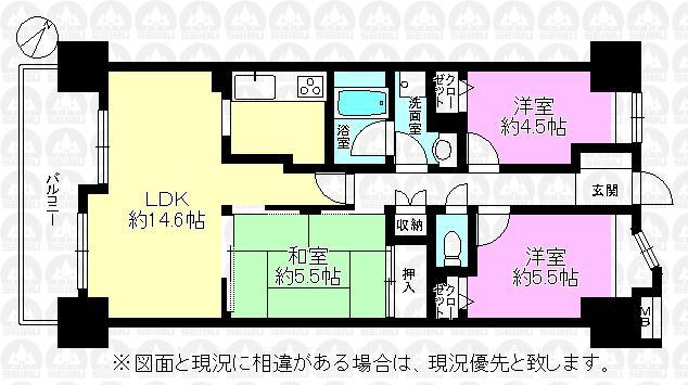 Floor plan. 3LDK, Price 16.8 million yen, Footprint 66.1 sq m , Balcony area 7.88 sq m