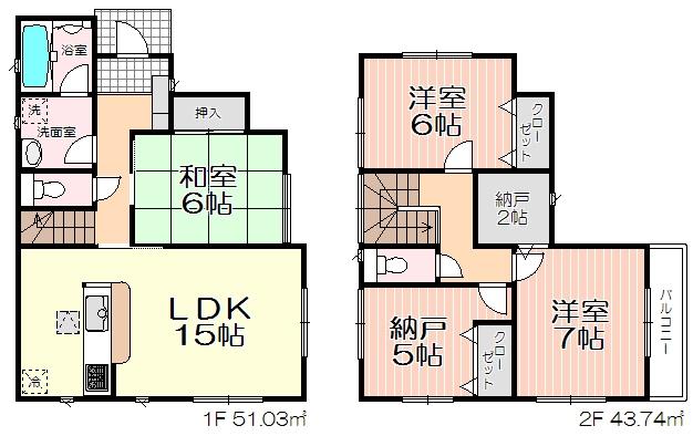 Floor plan. 22,800,000 yen, 4LDK+2S, Land area 115.05 sq m , Building area 94.77 sq m